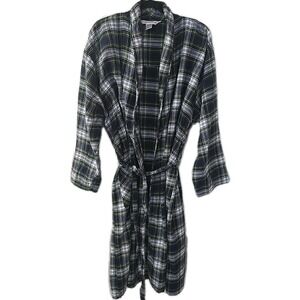 The Vermont Country Store Portuguese Flannel Green Blue Plaid Lounge Robe Size L